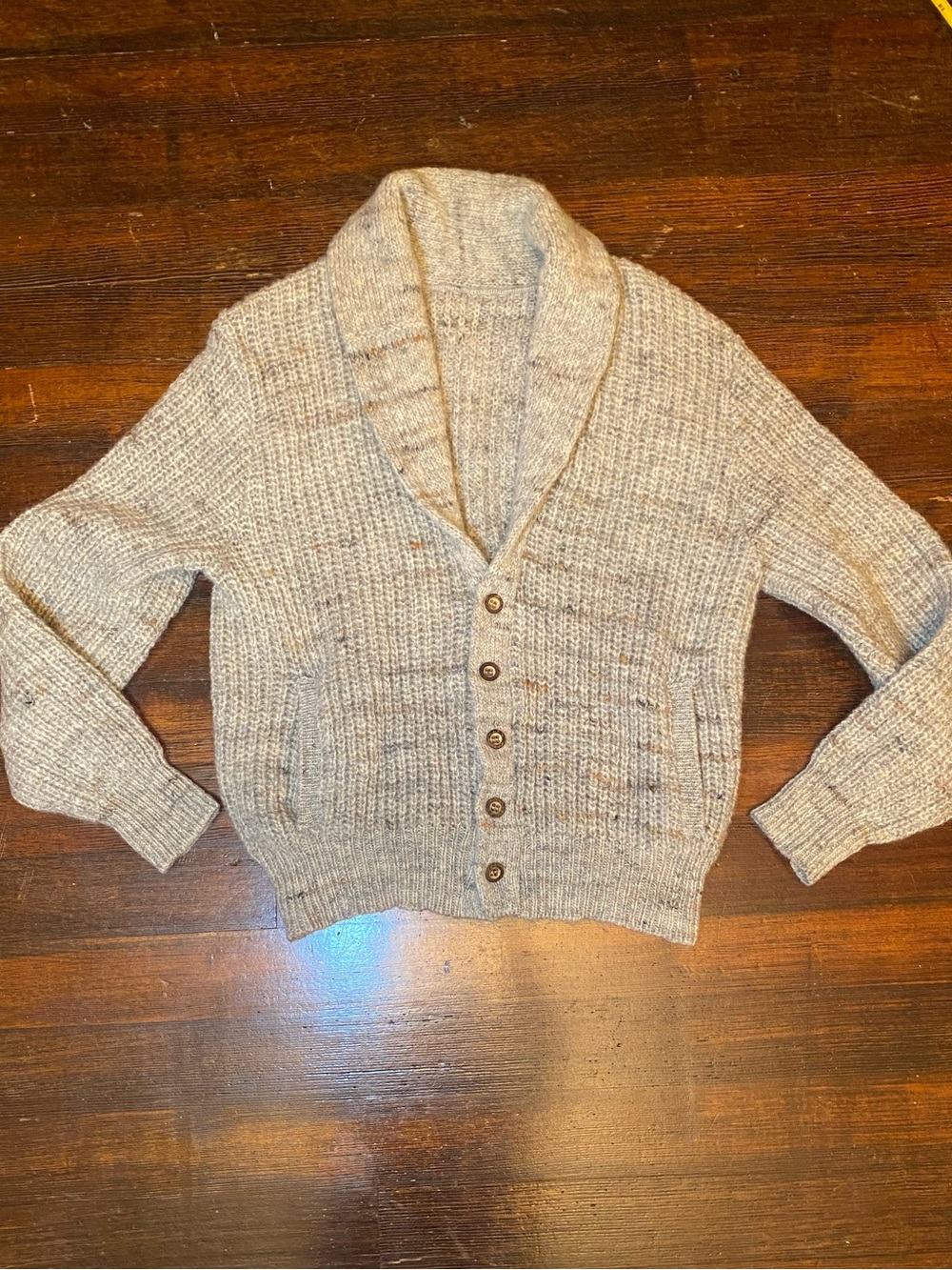 EUC Vintage(?) Cozy Oatmeal Shawl Collar Button-Front Wool (Blend?) Sweater